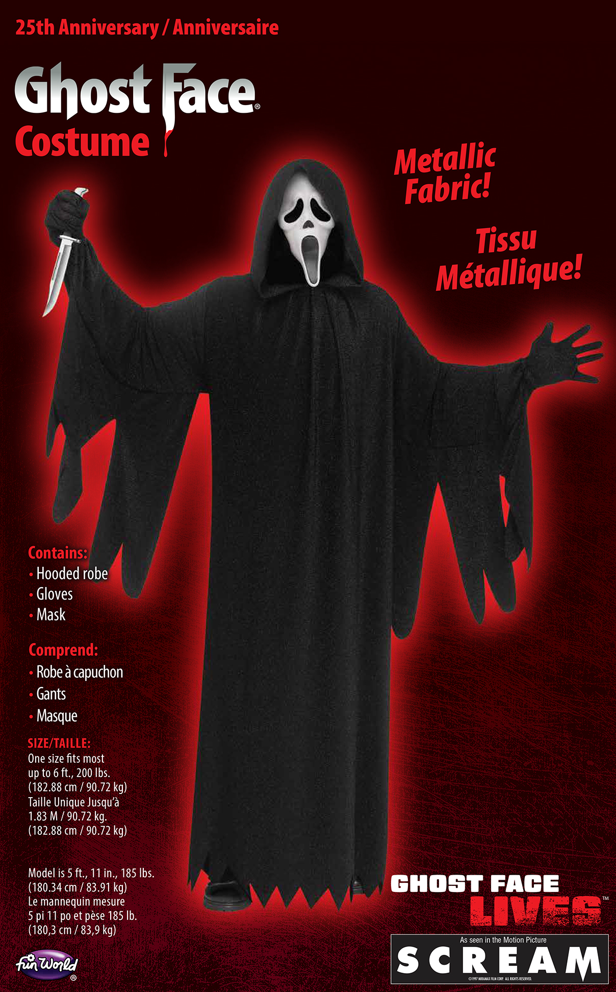 Scream Ghostface 25th Anniversary Movie Edition Mask Costume deluxe 