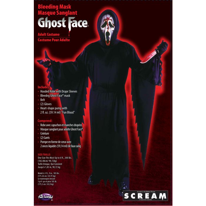 Scream Boys Bleeding Ghost Face Scary Halloween Costume, Fun World, Size M