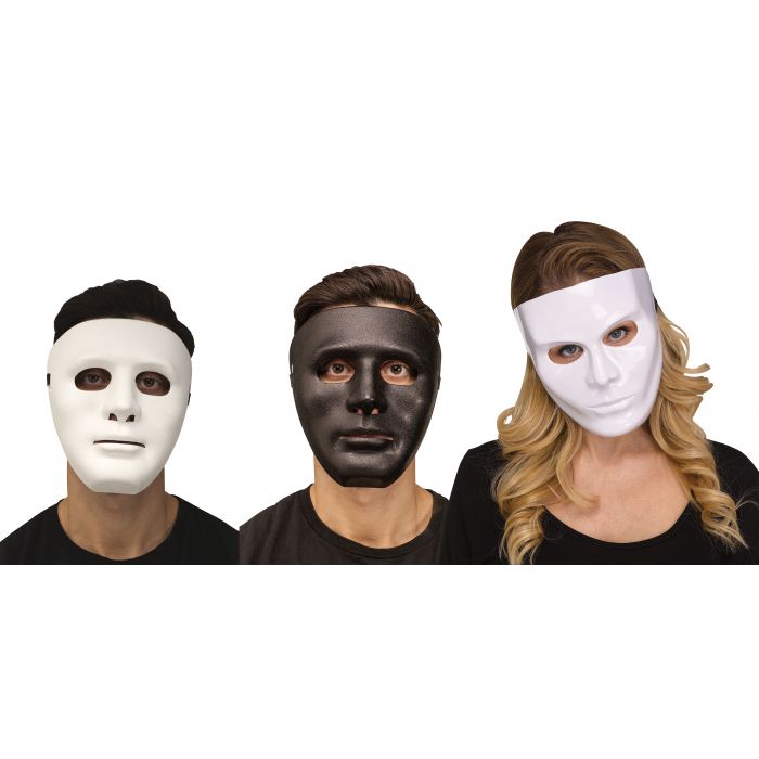#93280 Blank White Plastic Mask Fun World Adult Halloween Costume Accessory 