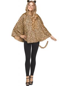 Leopard Hooded Poncho - Adult